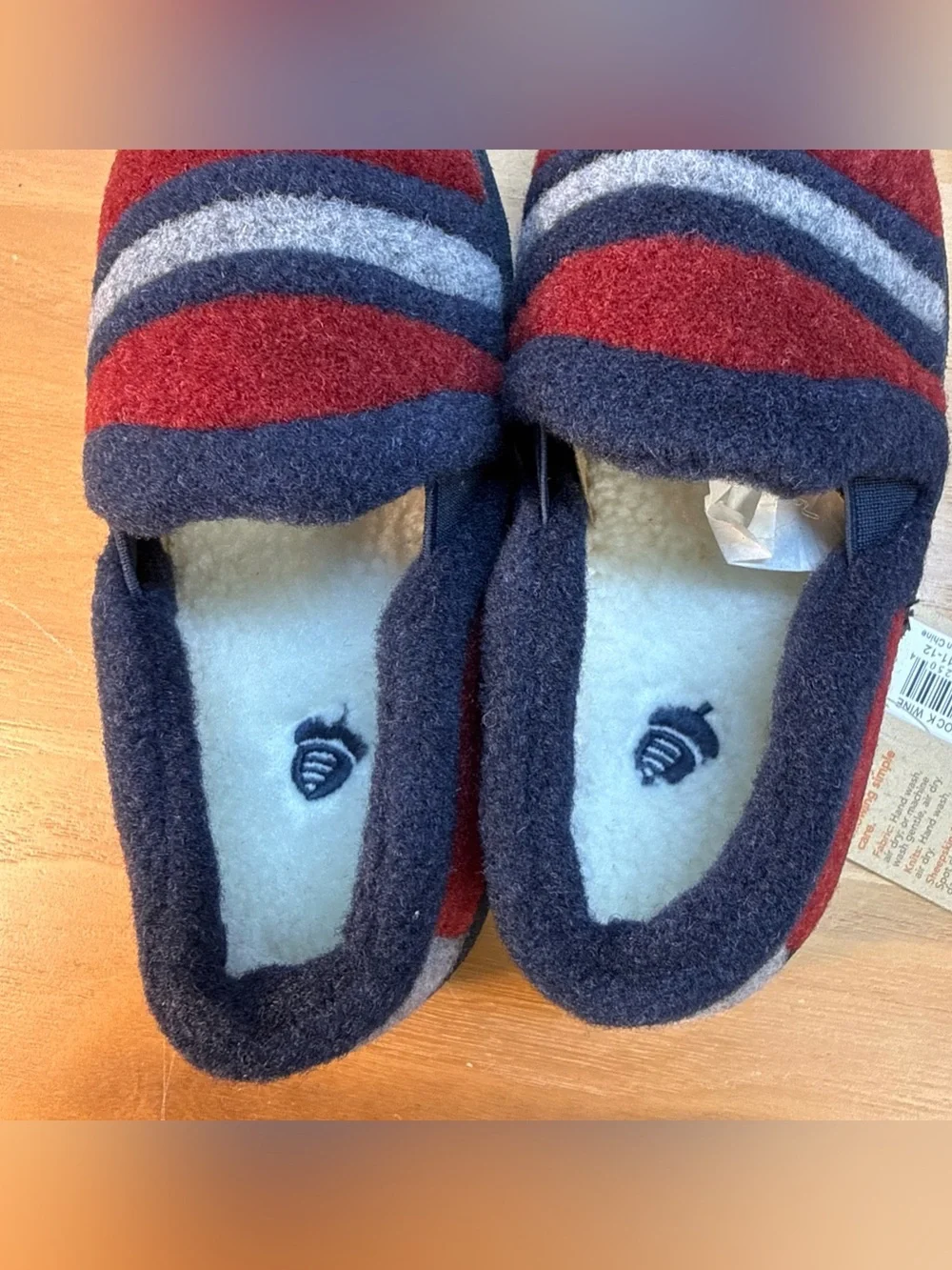 NWT Acorn Slippers Kids 11-12 Slip On Loafer Flats Blue & Burgundy  Stripes